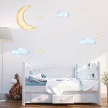 Vinyles et autocollants pour enfants lune nuages et étoiles