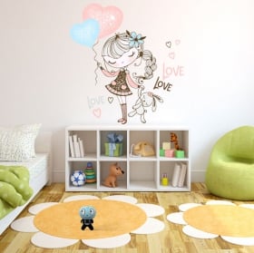 Autocollants en vinyle fille avec des ballons et peluche