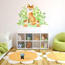 Autocollants en vinyle effet aquarelle famille renard