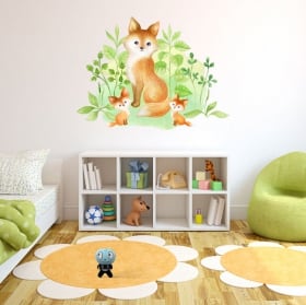 Autocollants en vinyle effet aquarelle famille renard