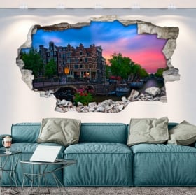 Vinyles mur de trou 3d caf&eacute; papeneiland amsterdam
