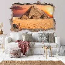 Stickers muraux 3d coucher de soleil egypte pyramides de gizeh