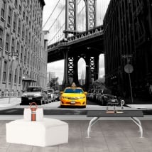 Peinture murale taxi à new york et pont de manhattan