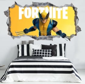 Vinyle et autocollants muraux trou 3d wolverine fortnite
