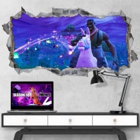 Autocollants trou jeu vid&eacute;o fortnite 3d
