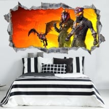 Vinyles et autocollants 3d mur cassé jeu vidéo fortnite