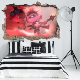 Vinyle et autocollants trou mur rock and roll trolls 3d