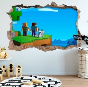 Autocollants trou 3d jeu vid&eacute;o minecraft