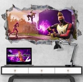 Vinyles d&eacute;coratifs trou jeu vid&eacute;o fortnite 3d