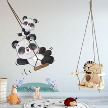 Vinyles et autocollants pour enfants ours panda sur balançoire