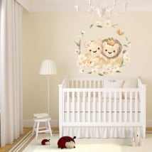 Vinyle et stickers muraux famille de lions avec des fleurs