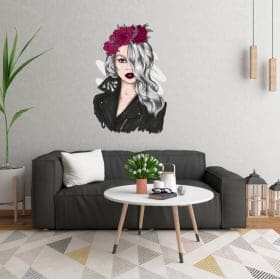 Vinyles et autocollants silhouette de femme avec des fleurs