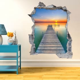 Vinyle et autocollants 3d coucher de soleil sur le lac