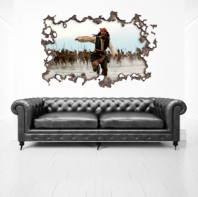 Vinyle 3d trou mural pirates des cara&iuml;bes
