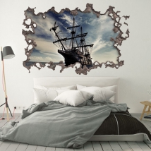 Vinyles 3d mur de trou bateau pirates des caraïbes