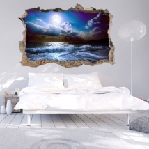 Stickers muraux lune 3d sur la plage