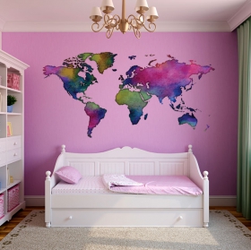Sticker mural carte du monde coloré