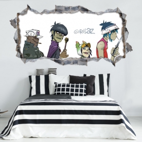 Vinyles décoratifs trou mur 3d gorillaz