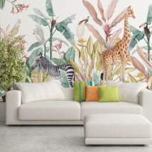 Papier peint ou peinture murale d'animaux de la nature à l'aquarelle