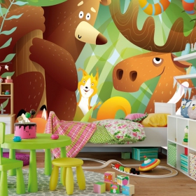 Papier peint ou papier peint animaux de bande dessinée dans la forêt des enfants