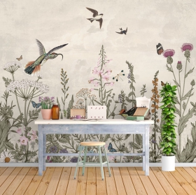 Papier peint ou papier peint vintage fleurs oiseaux colibri