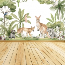 Papier peint ou murale paysage palmiers animaux kangourou koala