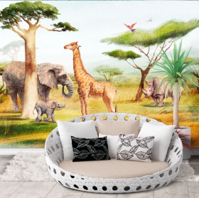 Papier peint ou papier peint aquarelle paysage safari girafe