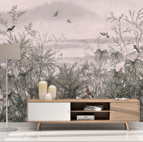 Papier peint ou papier peint paysage dessinant des fleurs et des oiseaux