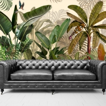 Papier peint ou peinture murale de colibri de plantes tropicales