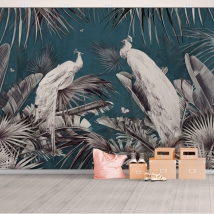 Papier peint ou papier peint plantes tropicales grues papillons