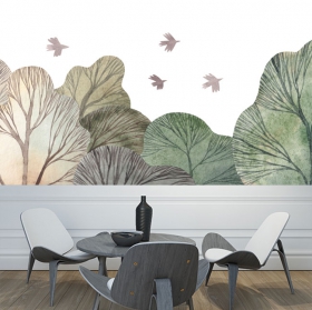 Papier peint ou murale dessinant des oiseaux forestiers