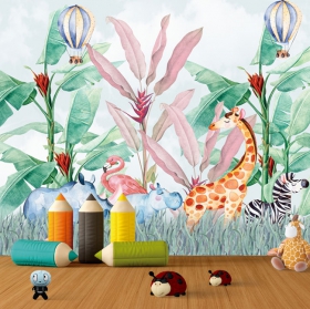 Papier peint ou murale enfants dessinant des animaux et des ballons