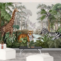 Papier peint ou murale dessin d'animaux de la jungle