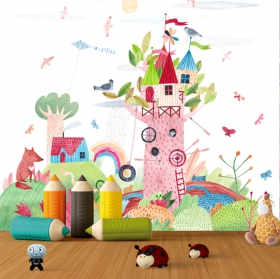 Papier peint ou papier peint illustration pour enfants château conte