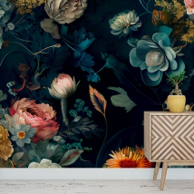 Papier peint dessin classique fleurs