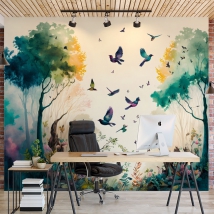 Papiers peints en vinyle arbres et oiseaux