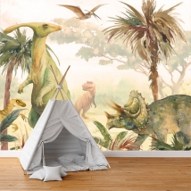 Papier peint ou papier peint dinosaures dans la jungle
