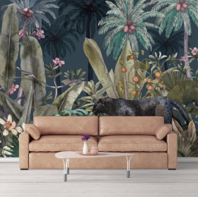 Panth&egrave;re dans la jungle tropicale papier peint