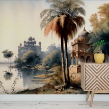 Papier peint paysage du lac du palais oriental
