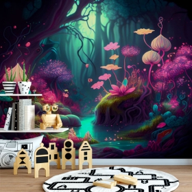 Papier peint illustration de forêt magique lumineuse
