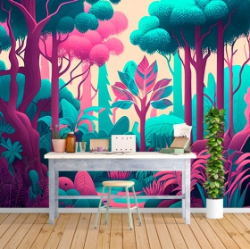 Papier peint illustration de forêt pastel