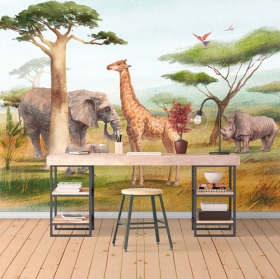 Papier peint ou murale paysage afrique safari éléphant