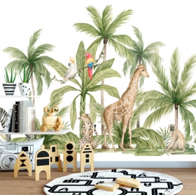 Papier peint ou murale paysage afrique safari girafe guépard