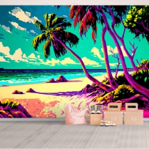 Papier peint mural paysage des caraïbes couleur de la plage