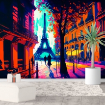 Papier peint ou murale illustration moderne tour eiffel paris