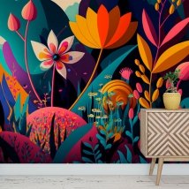 Papier peint ou illustration murale de fleurs et de plantes colorées