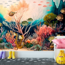 Papier peint ou fresque murale la vie sous la mer poisson corail