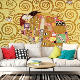 Papier peint ou photomural peignant l'étreinte gustav klimt