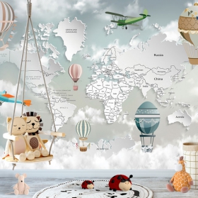 Papier peint carte du monde globes de voyage et avions