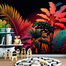 Papier peint illustration jeunes plantes tropicales